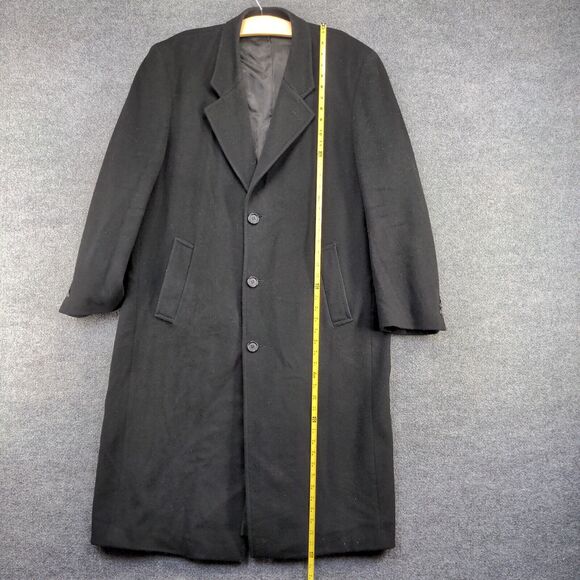 Kasper Men's Button-Up Coat Solid Black 50x48 Cashmere Blend Slit Back - Picture 15 of 16